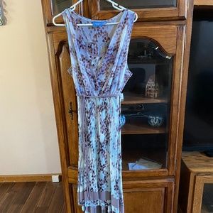 Vera Wang Blue and Brown Asymmetrical Hem Dress